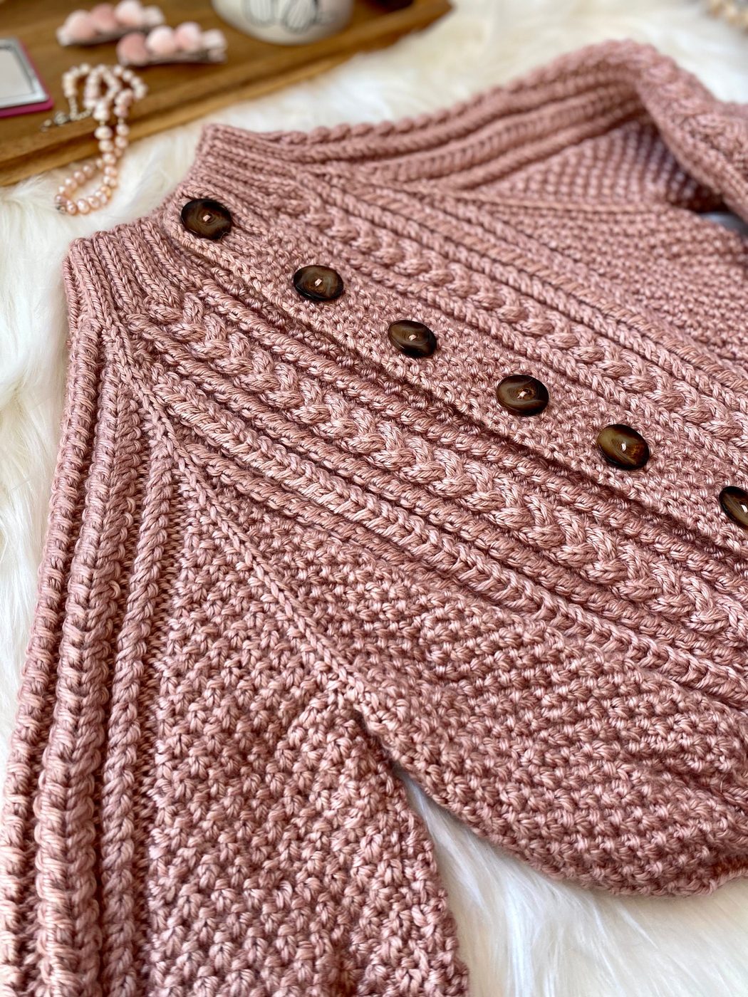 Rose cable cardigan, Toddler girl